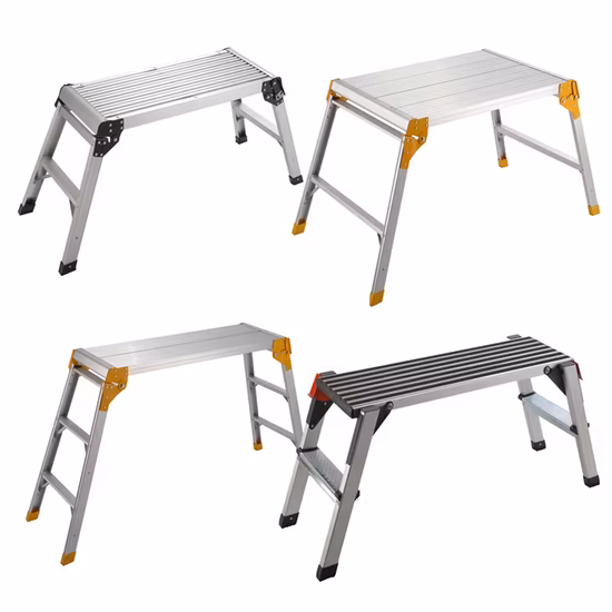 Aluminum Work Platform Drywall Step up Folding Work Bench|Portable Stool Ladder with Non-Slip Mat and Side Handle